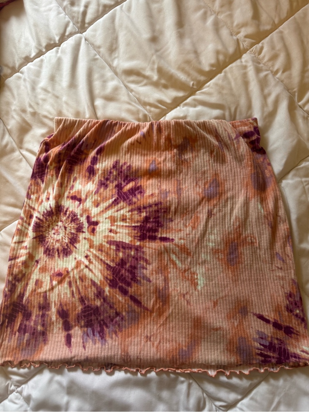 Spoiled Peach and Purple Tie-Dye Ribbed Mini Skirt